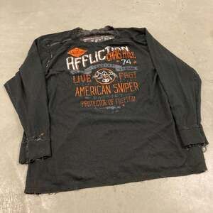 Y2K American sniper thrashed affliction thermal t-shirt